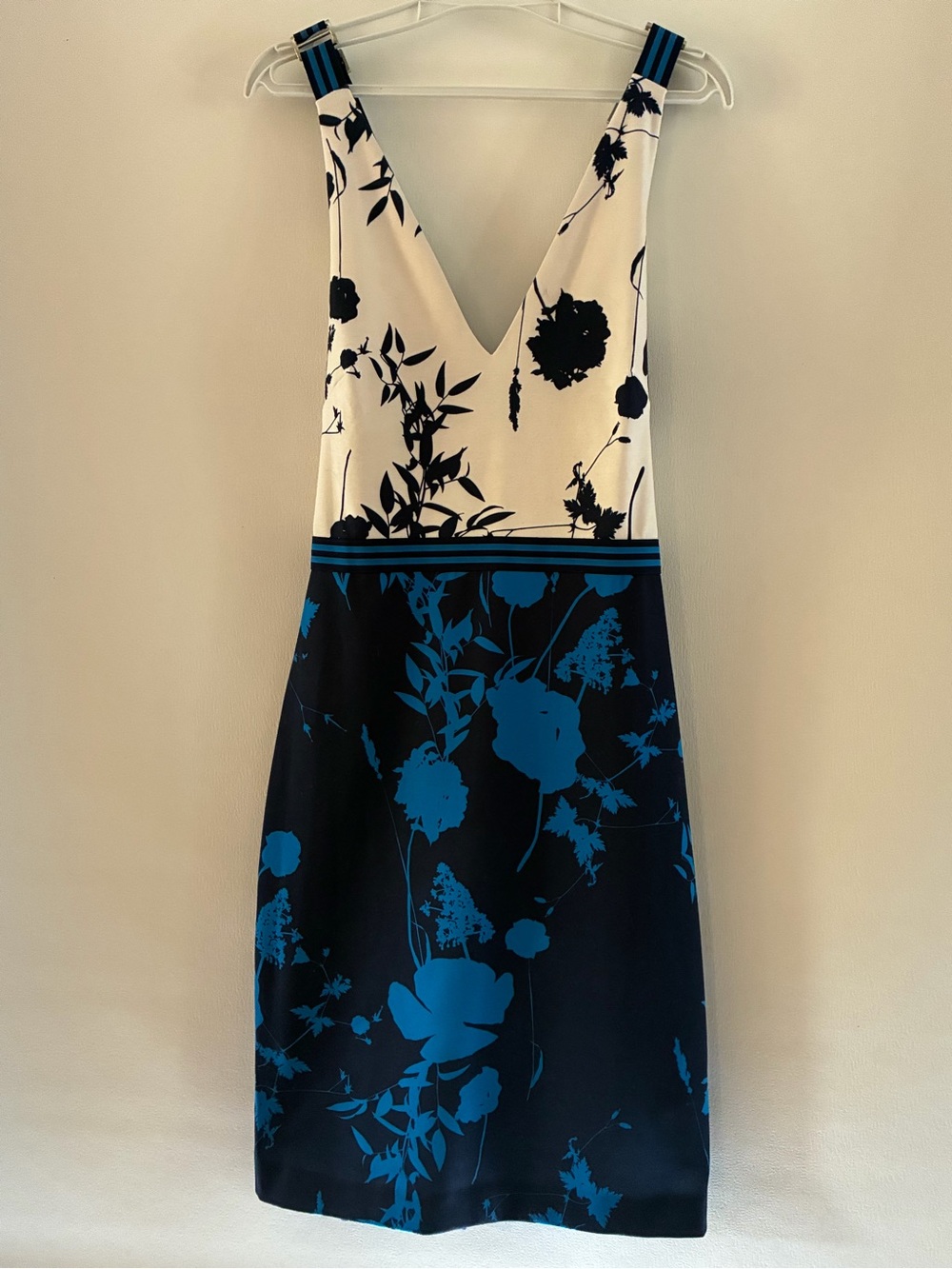 Ted Baker White, Black & Blue Floral V-Neck Midi Dress